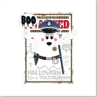 BOO Policewoman dressed as a GHOST - cute Halloween Posters and Art